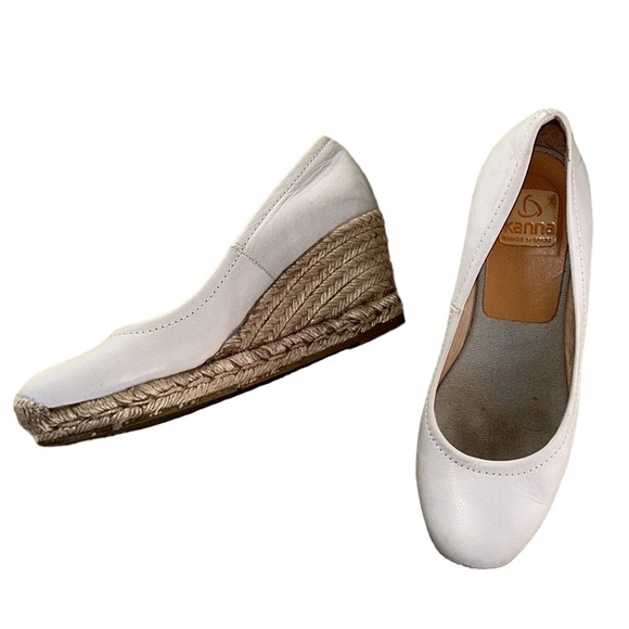 Kanna Light Gray Leather Wedges Espadrilles - 37 / 6.5 - Picture 2 of 14